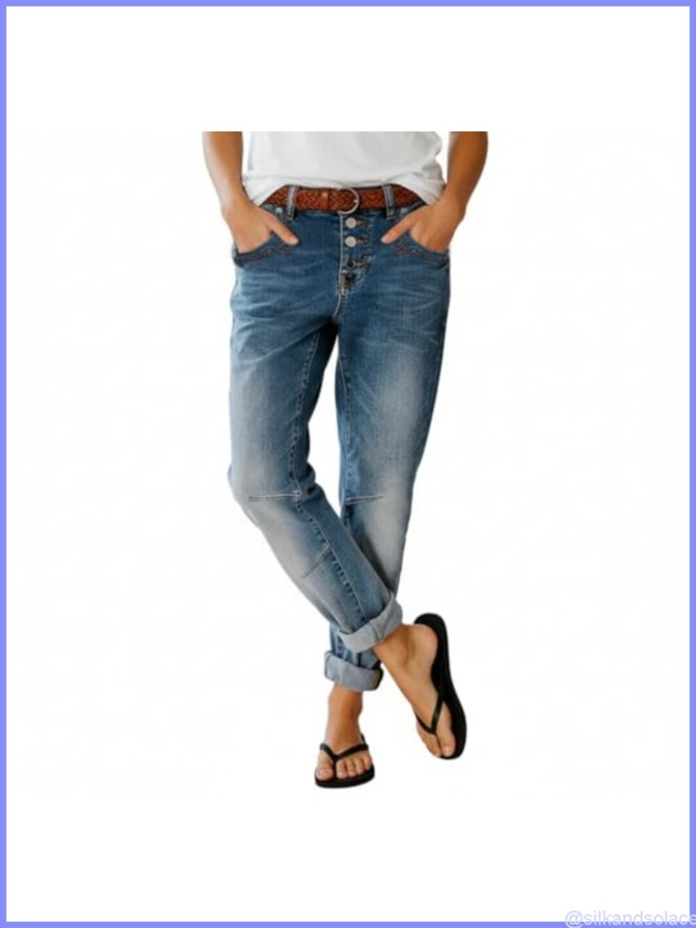 Women's Straight Leg Button Fly Mid Rise Stretch Jeans